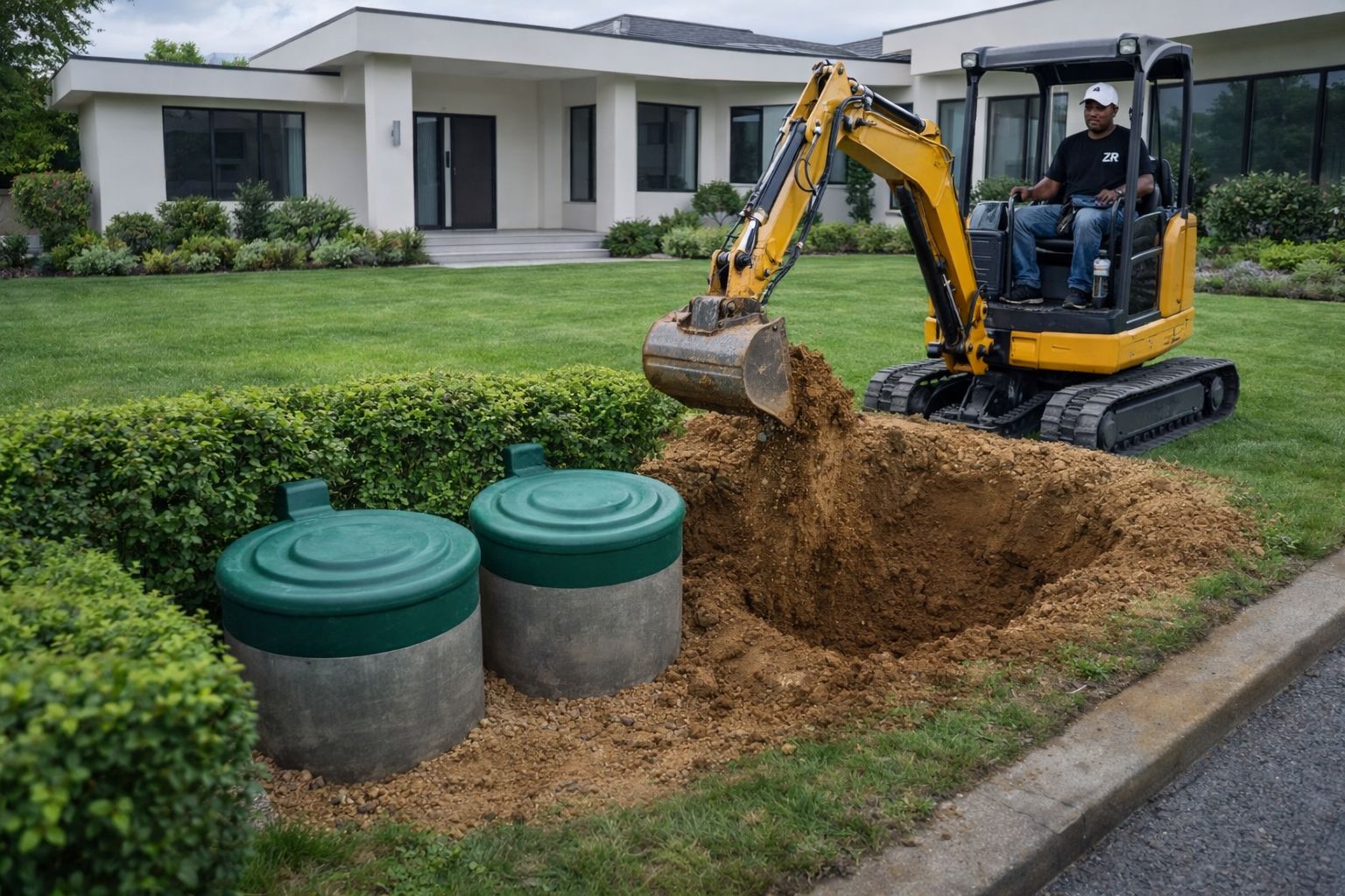 Excavadora instalando zafacones soterrados
