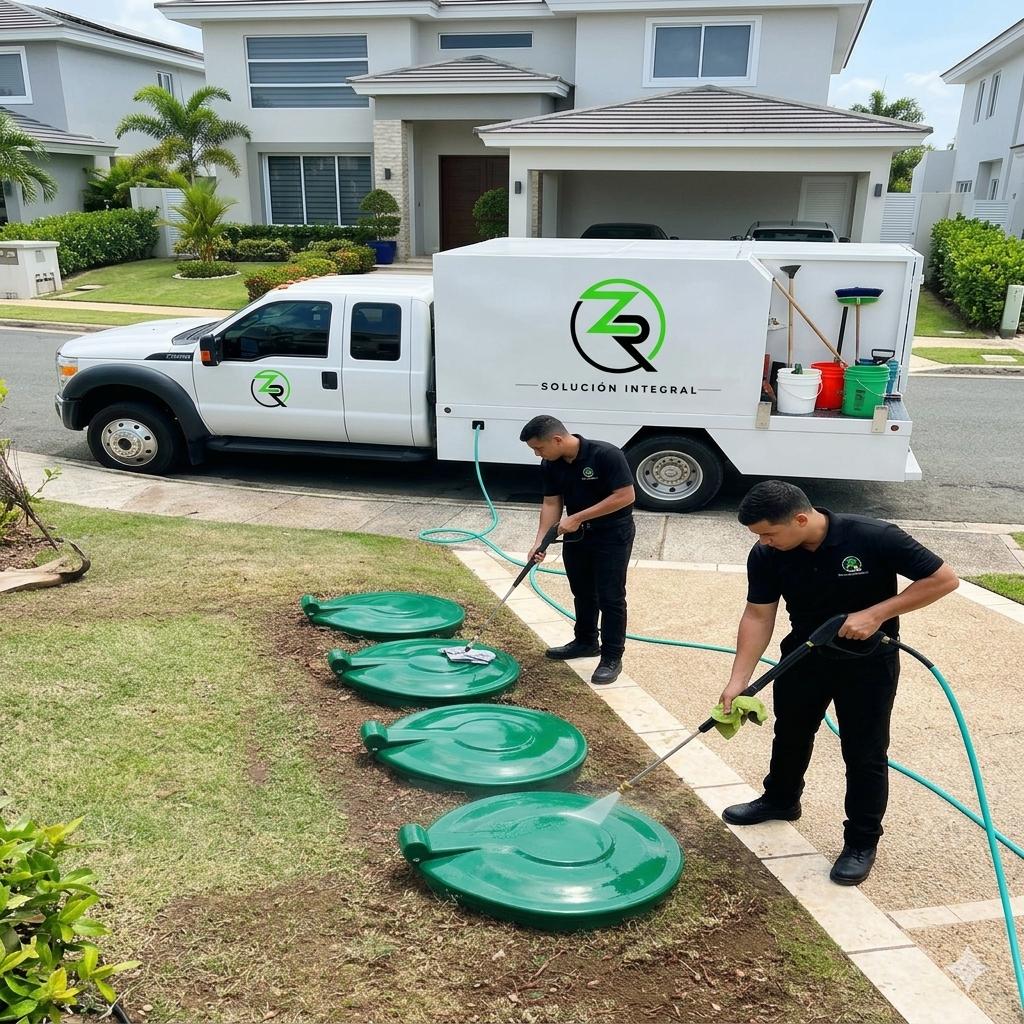 Equipo de Zafacones Ramos lavando zafacones residenciales